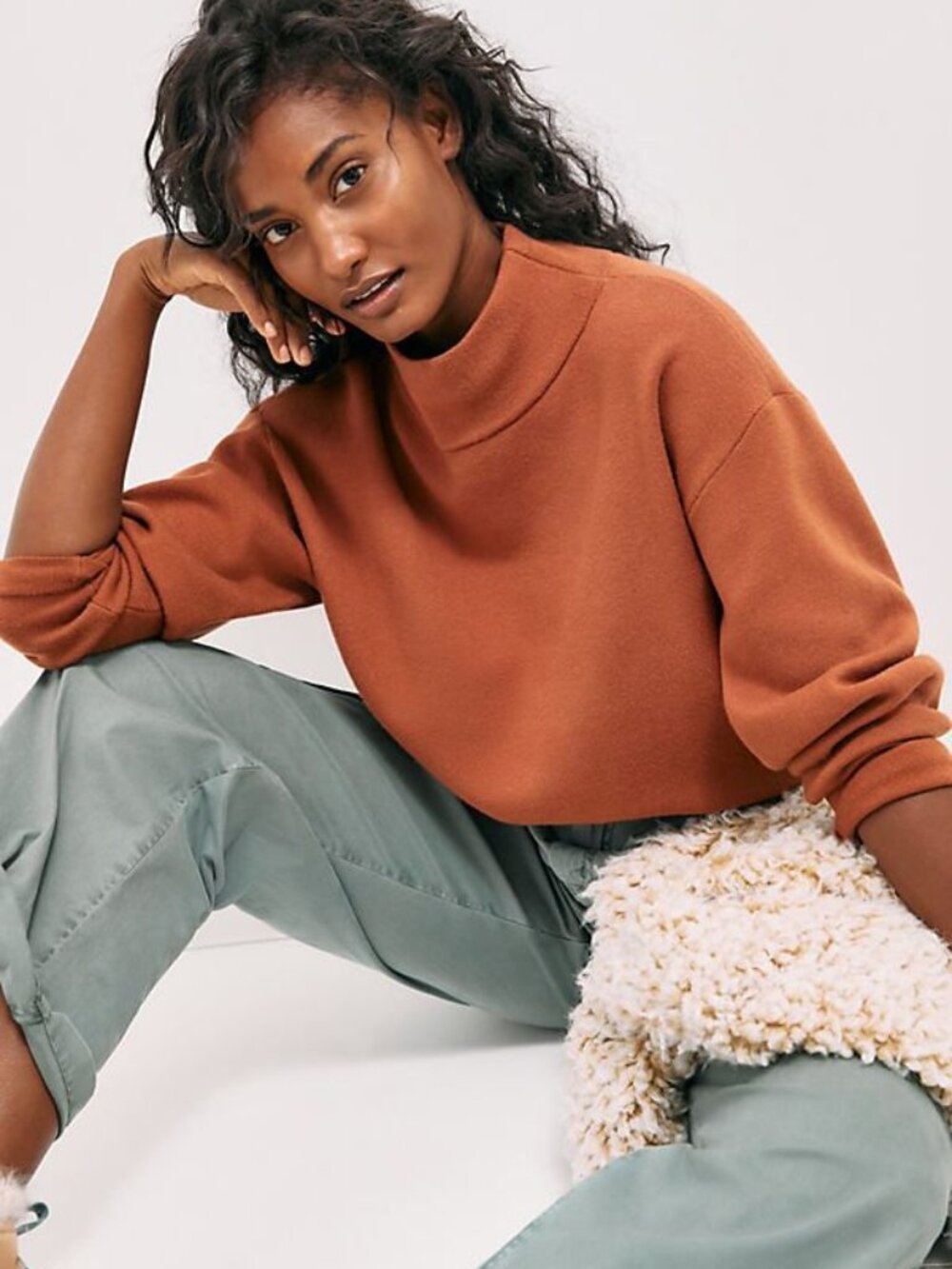MAEVE anthropologie carys mock neck sweater in burnt orange